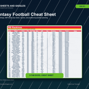 Fantasy Football Cheat Sheet 2026 – NFL Team Colors | Digital Download