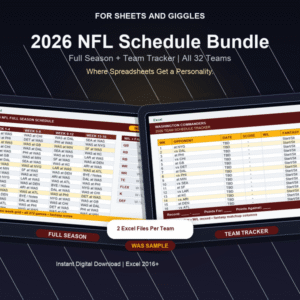 2026 NFL Schedule Bundle | Full Season + Team Tracker Vol 1 | All 32 Teams | Excel